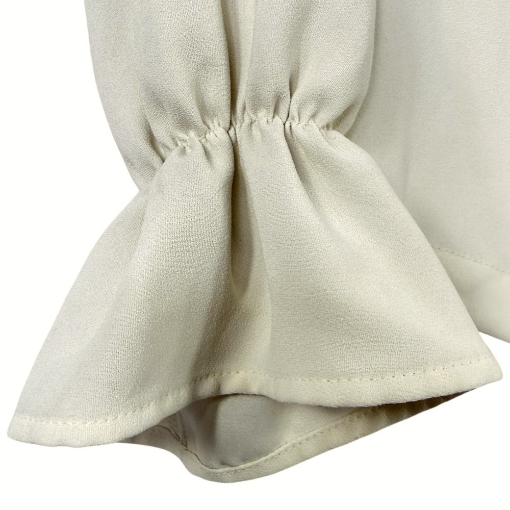 Trina Turk Akayo Keyhole Blouse Long Sleeve Ruffle Cuff Cream Feminine Top XS - Picture 7 of 12